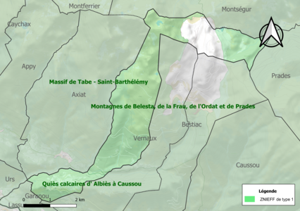 Carte des ZNIEFF de type 1 sur la commune.