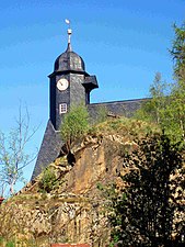 Kerk van Trautenstein met de "Druïdensteen"