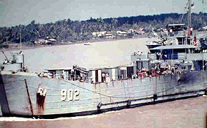 USS Luzerne County (LST-902) underway on the Mekong River, Vietnam, 1968