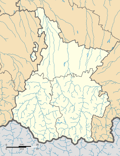 Mapa konturowa Pirenejów Wysokich, u góry znajduje się punkt z opisem „Artagnan”