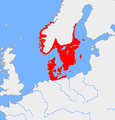 Pohjoisen pronssikauden kulttuurin levinneisyys noin vuonna 1200 eaa.