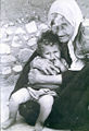 Grandmother cries over grandson, Nakba 1948.