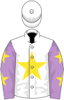 white, yellow star, grey sleeves, white cap, yellow star