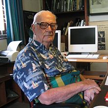 Arthur C. Clarke at his home office in Colombo, Sri Lanka, 28 March 2005