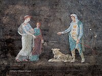 Antique fresco from Pompeii, showing Trojan prince Paris with Helen of Troy (1st century CE)