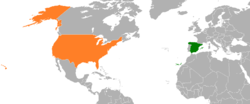 Map indicating locations of Spain and USA