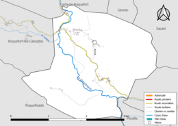 Carte en couleur présentant le réseau hydrographique de la commune