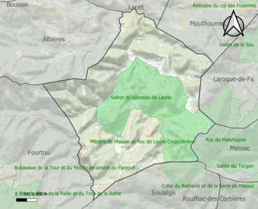 Carte des ZNIEFF de type 1 sur la commune.