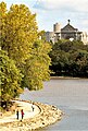 The Forks, with St. Boniface Cathedral in the background in Winnipeg