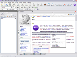 Ukázka Nvu 1.0 v české verzi pro operační systémy Microsoft Windows při manipulaci s jednou ze stránek Wikipedie