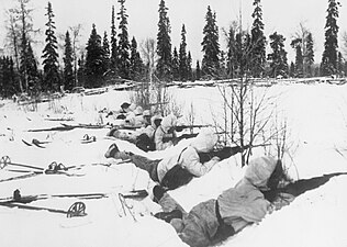 Finnish ski troops during the invasion of Finland by the Soviet Union.