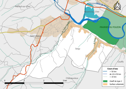 Carte des ZNIEFF de type 2 localisées sur la commune[Note 3].