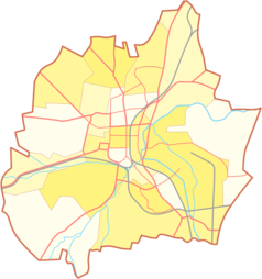 Mapa konturowa Częstochowy, po lewej nieco na dole znajduje się punkt z opisem „Gnaszyn Dolny”