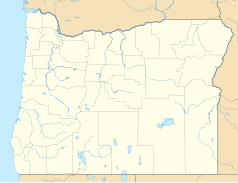 Mapa konturowa Oregonu, u góry znajduje się punkt z opisem „Rufus”