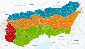 Carte des Alpes orientales avec la chaîne de la Bernina en 66 (à l'ouest).