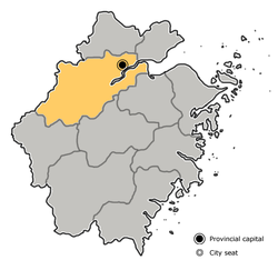 Location o Hangzhou Ceety jurisdiction in Zhejiang