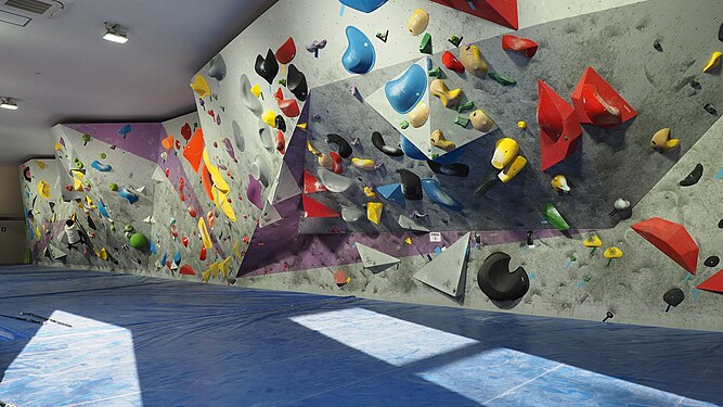 An indoor bouldering gym