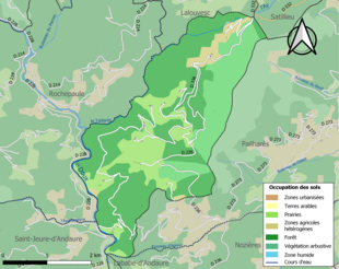 Carte en couleurs présentant l'occupation des sols.