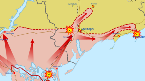 Carte de l'offensive russe vers Melitopol le 25 février 2022.