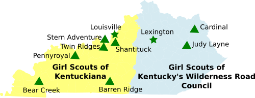 Map of Girl Scout Councils in Kentucky