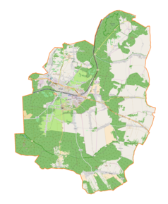 Mapa konturowa gminy Olkusz, w centrum znajduje się punkt z opisem „Olkusz”