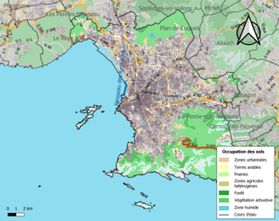 Carte en couleurs présentant l'occupation des sols.