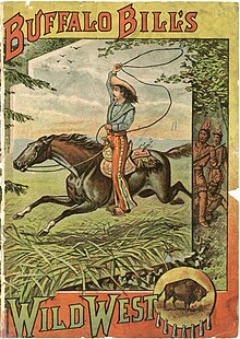 Illustration showing a cowboy on a horse with a lasso, with the title of the show