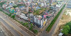 Aerial view of Kohalpur, Ratna Highway on the left