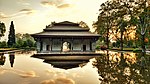 A pavilion in the middle of a pond