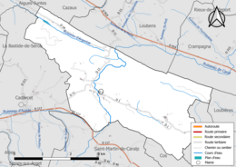 Carte en couleur présentant le réseau hydrographique de la commune