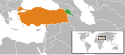 Map indicating locations of Armenia and Turkey