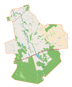 Mapa konturowa gminy Bolimów, blisko centrum na lewo znajduje się punkt z opisem „Podsokołów”