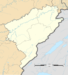 Mapa konturowa Doubs, u góry po prawej znajduje się punkt z opisem „Seloncourt”