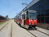 Konstal 105Na tram parked at the depot