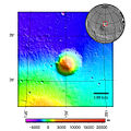 Topografía de Hecates Tholus e ós seu arredores.