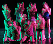 Dancers in motion on a stage