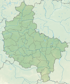 Mapa konturowa województwa wielkopolskiego, blisko lewej krawiędzi znajduje się punkt z opisem „Park Krajobrazowy Dolina Kamionki”