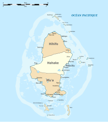 Cartographie de l'île de Wallis, on distingue les trois districts.