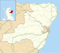 Mapa konturowa Aberdeenshire, blisko centrum na prawo znajduje się punkt z opisem „Banchory”