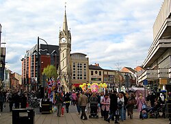 Leicester' city centre, looking towards the Clock Tower