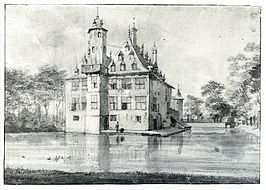 Achterzijde van Huis te Voorn tekening van Roelant Roghman, 1646-1647