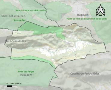 Carte des ZNIEFF de type 1 sur la commune.