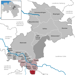 Poziția Lindwedel pe harta districtului Heidekreis