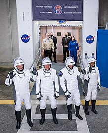 Crew-8 astronauts at the O&C Building