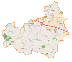 Mapa konturowa gminy Udanin, na dole po prawej znajduje się punkt z opisem „Gościsław”