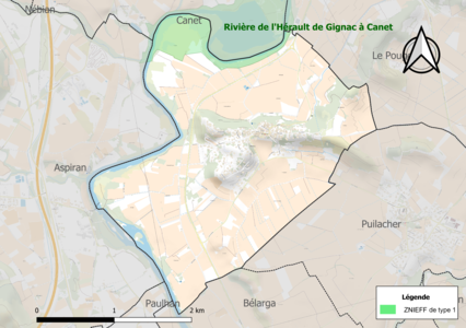 Carte de la ZNIEFF de type 1 sur la commune.