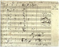 Missa solemnis, začátek části Kyrie. Beethovenův autograf s nadpisem »Von Herzen — Möge es wieder — Zu Herzen gehn!« a předepsaným provedením »Mit Andacht« (rozjímavě).