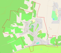 Mapa konturowa Miasteczka Krajeńskiego, w centrum znajduje się punkt z opisem „Kościół Podwyższenia Krzyża Świętego w Miasteczku Krajeńskim”