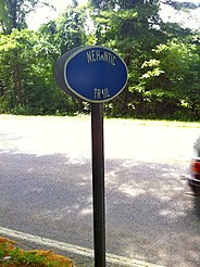 Nehantic Trail sign at Shetucket Turnpike Crossing.