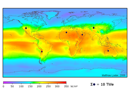 Répartition de l'énergie solaire moyenne reçue au sol.